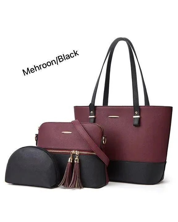 PU Leather 3-Piece Multicolor Handbag Set