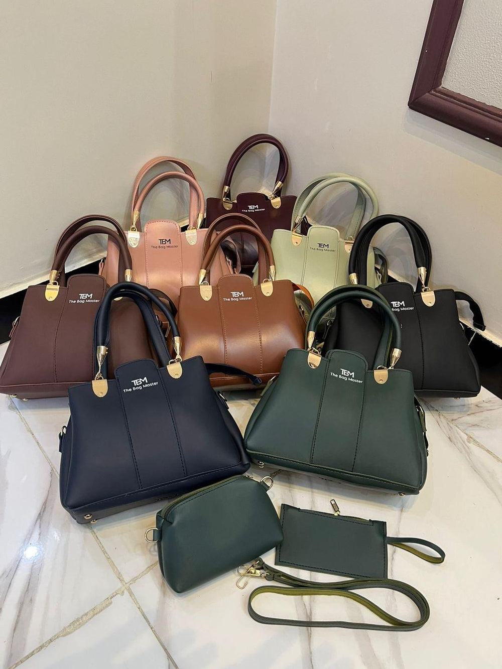 Teal Rexine Bag Set