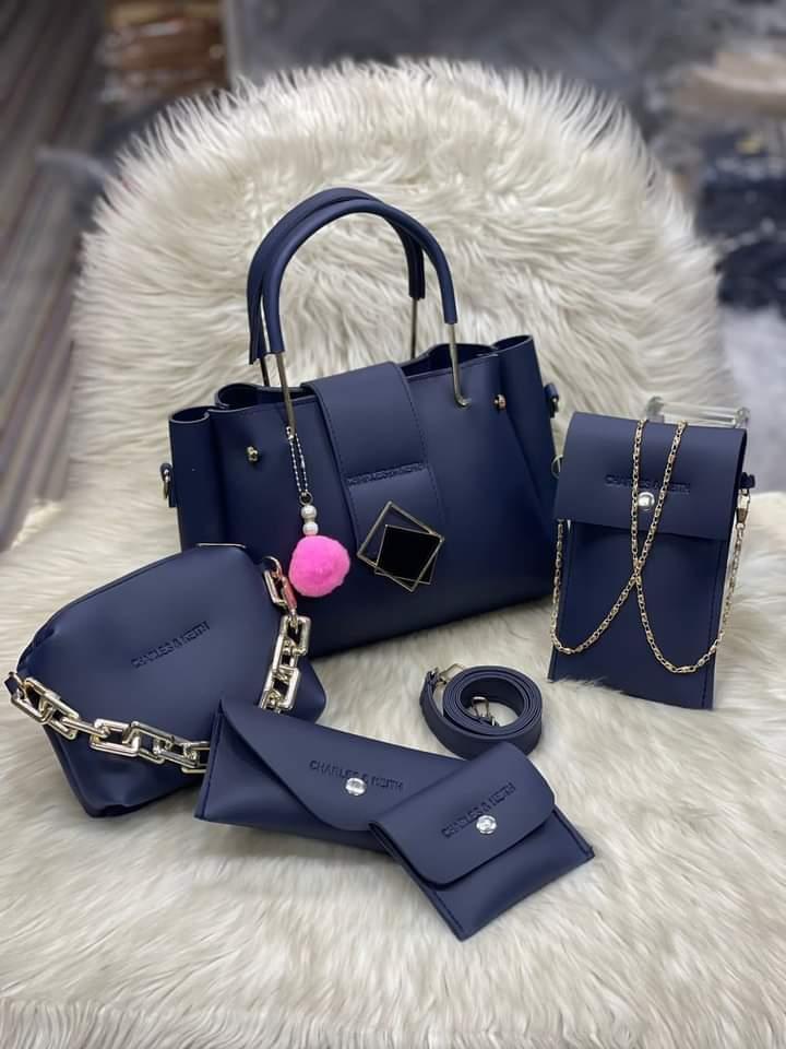 Blue Leather Bag Set