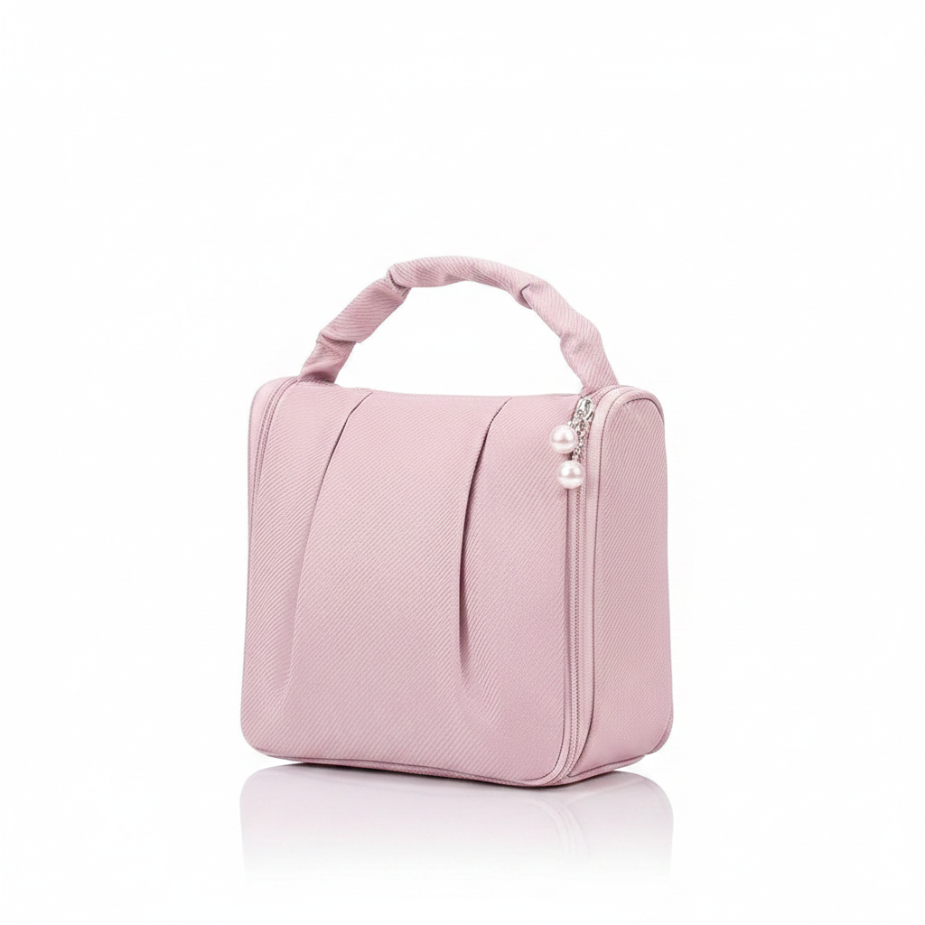Pink Polyester Hand Bag White Background
